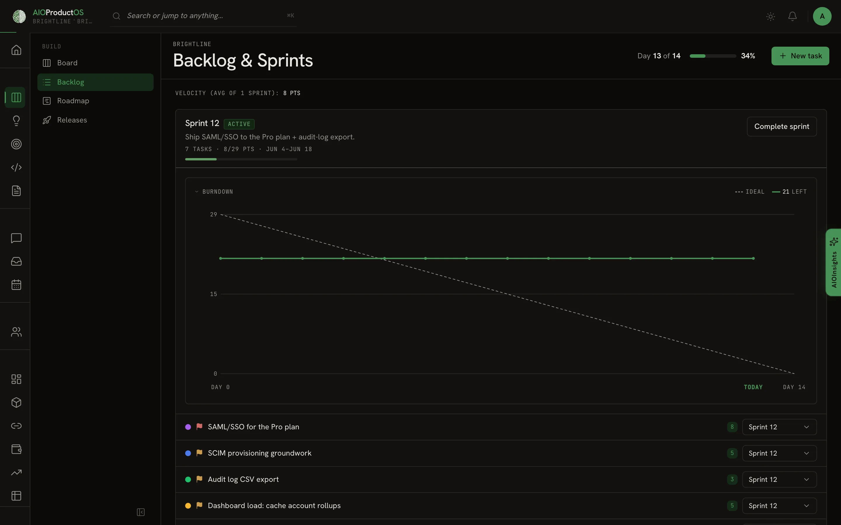Project Management in the AIOProductOS app