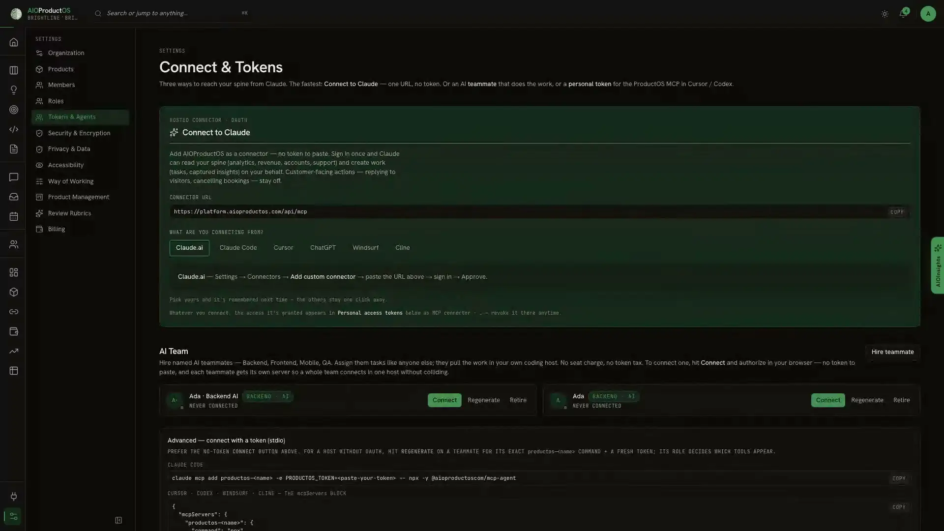 AI Teammates in the AIOProductOS app