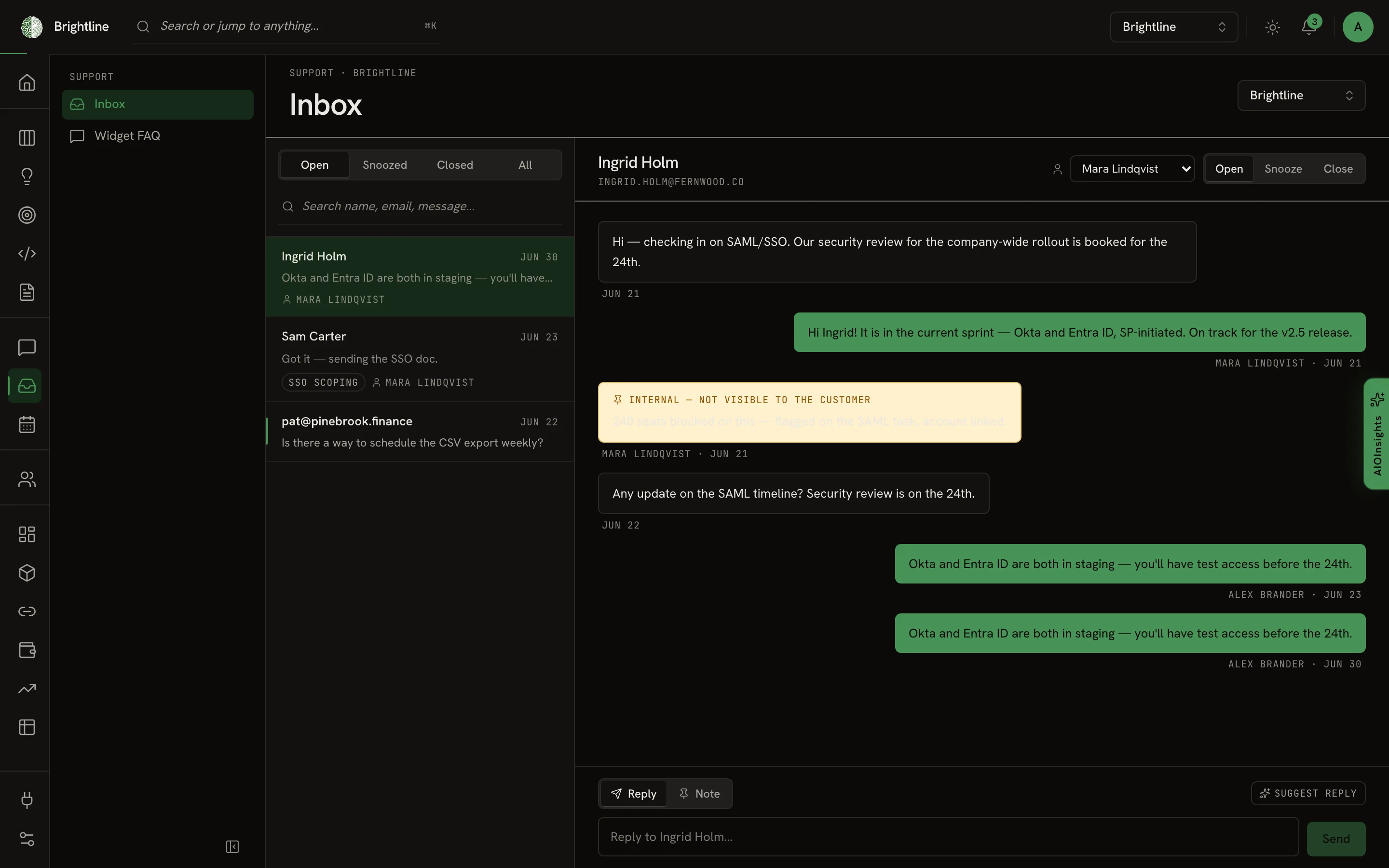 Comms in the AIOProductOS app